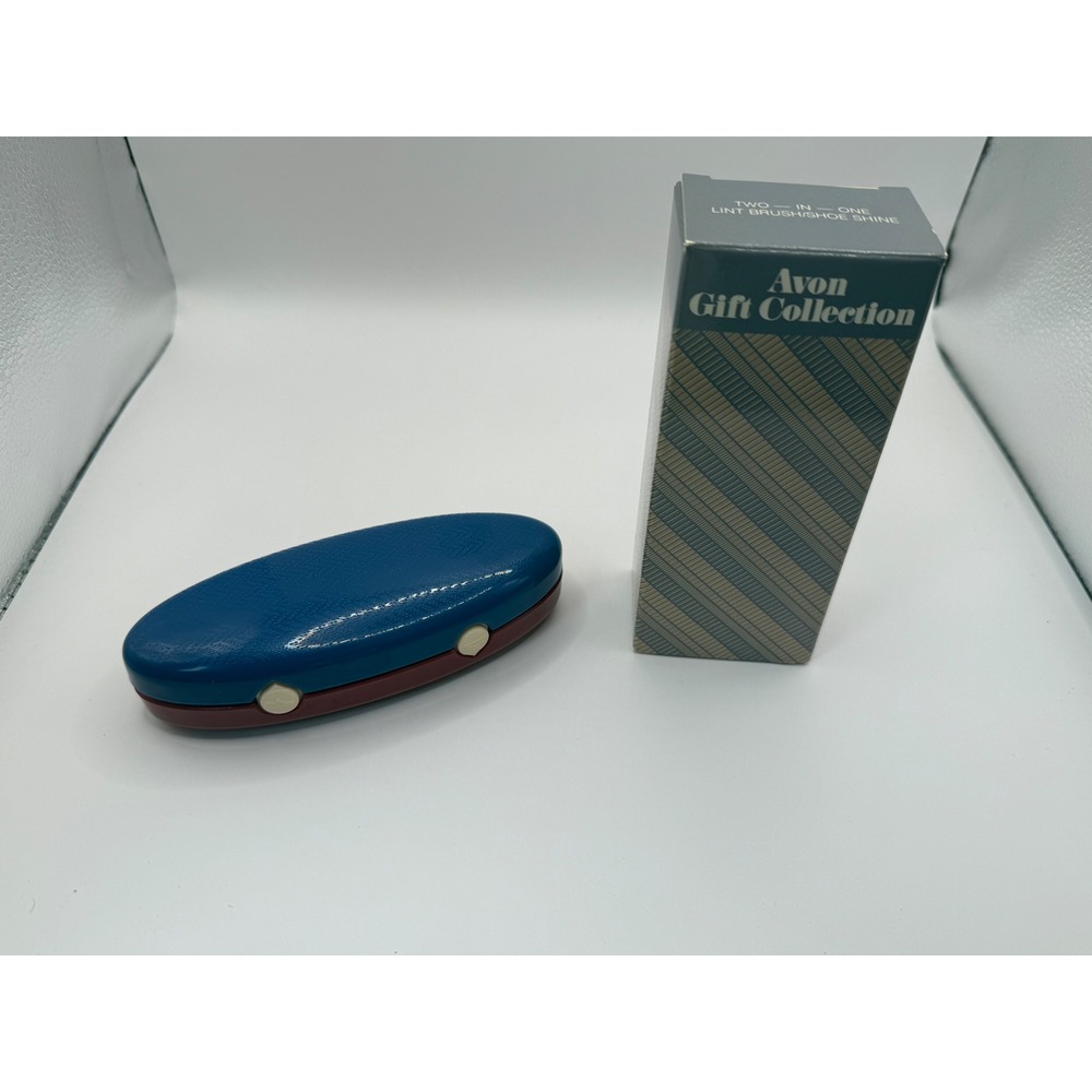 Vintage Avon Gift‎ Collection 2-in-1 Lint Brush Shoe Shine Kit Blue Burgundy Box
